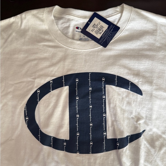 Champion White Tee with Navy Logo - Picture 3 of 5